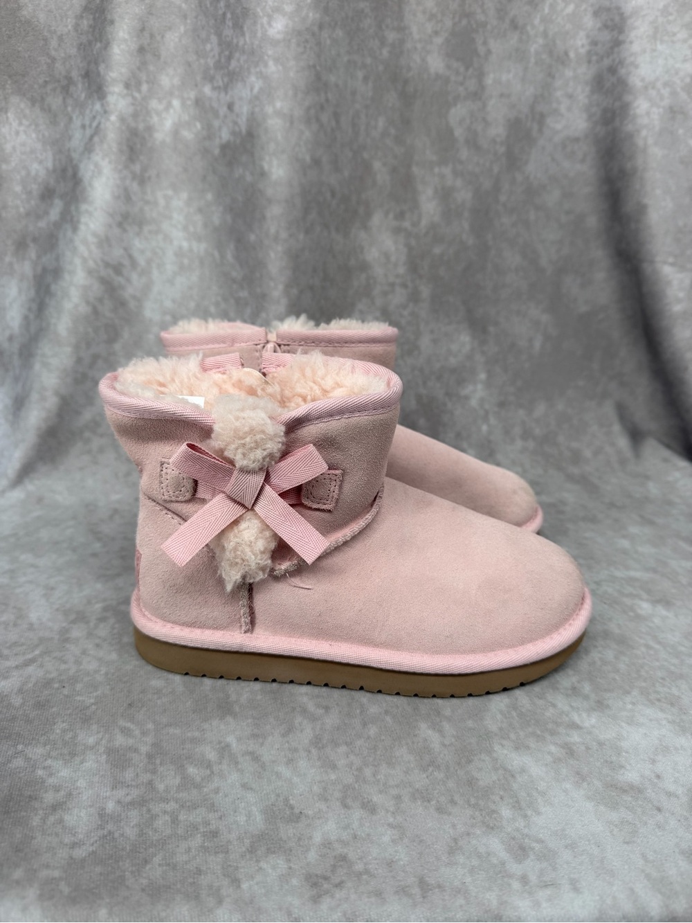 Koolaburra Pink Faux-Shearling Ankle Boots with Pom Detail